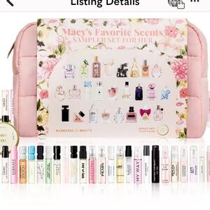 Fragrance sampler set. 24 samples. Pink makeup bag included.